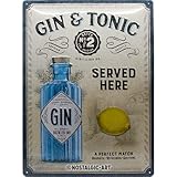 Nostalgic-Art Retro Blechschild Gin & Tonic Served Here – Geschenk-Idee als Bar-Zubehör, aus Metall, Vintage-Design zur Dekoration, 30 x 40