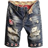 BIBOKAOKE Herren Jeans Shorts Destroyed Hip Hop Denim-Shorts Used Look Washed Vintage Jeansshorts Sommer Regular Fit Kurze Hose Verschleißfest Ripped Distressed Denim Short F