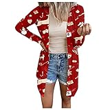 MOKBAY Weihnachts Sweatshirt Pullover Damen Damen Casual Fashion Weihnachts Druck Knopf Langarm Cardigan Jacke Hoodie Mädchen Teenager Pullover Damen Kapuze Pulli Damen Vintag