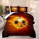 Bettzeug 135x200 Set Flamme Fußball-Design - Weich 110gsm Mikrofaser Bettwäsche Set - Bettbezug mit 1 Passender Kissenbezug für Kinder Jungen M