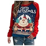 LEEDY Sweatshirt Damen Ohne Kapuze Streetwear Oversized Shirt Damen Weihnachtsparty Kleidung Atmungsaktiv Lockerer Blusen Schickes Design Print Oberteile Casual Elegant Herbst Festival O