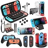 HEYSTOP Switch Zubehör für Nintendo Switch Tasche Bundle, 27 in 1 Tragetasche Case für Nintendo Switch mit Schutzhülle, Griff, Switch Spiele Aufbewahrung, Griffladestation, Griffhülle etc, Schw