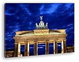 gigantisches Brandenburger Tor bei Nacht Effekt: Zeichnung im Format: 80x60 als Leinwandbild, Motiv fertig gerahmt auf Echtholzrahmen, Hochwertiger Digitaldruck mit Rahmen, Kein Poster oder Plak