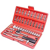Handwerkzeuge Autoreparaturwerkzeug 46pcs 1/4-Zoll-Steckschlüsselsatz Autoreparaturwerkzeug Ratsche Drehmomentschlüssel Combo Tools Kit Auto-Reparatur-Werkzeug-Set, Handwerkzeug-S