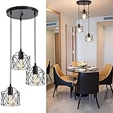 Depuley Hängelampe Vintage 3 Flammige LED, Retro Pendelleuchte mit E27 Fassung Schwarz, Hängeleuchte Industrial Design, Verstellbare Pendellampe für Esszimmer, Schlafzimmer, Glühb