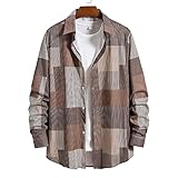 sutelang lurryly Herrenhemd, lässig, bedruckt, gestreift, Frühling und Herbst, langärmlig, Umschlagkragen, einfache Knopfleiste, Reverse, Slim Ave, Brusttasche, Jacke, Cardigan Tops, braun, S