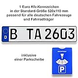 TA TradeArea 1 DIN-zertifiziertes Kfz-Kennzeichen in der Standard-Größe 520x110 mm inklusive Parkscheibe passend für alle Deutschen Fahrzeuge und Fahrradträger (1 Kennzeichen)