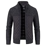 NHNKB Strickjacke Herren Fleecejacke Mit Reißverschluss und Stehkragen, Gestrickt Cardigan Herren Strick-Jacke Übergangsjacke Stricken Sweatjack