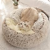 Aujelly Haustierbett - Runder, weicher Plüsch, Höhlen-Katzenbett mit Kapuze, Donut für Hunde und Katzen, Sich selbst erwärmendes Innenschlafbett in Mehreren Größen und Farben Braun 50CM / S