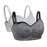 FeelinGirl Maternity Damen Nahtlos Schwangerschafts-BH Soft-Still-BHS, M(80A-85E), Gr.-Grau und Hellgrau/ 2er Pack