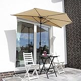 Sekey 2.7m halbrundschirm Marktschirm, Sonnenschirm mit Kurbel und Klettbandverschluss für Garten, mit 5 Stahlverstrebungen, 100% Polyester (Taupe), UV 50+