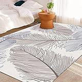 Happy Decor Kids Teppich grau Teppich Salon Grau Einfache Feder Moderner Teppich Wohnzimmer Waschbar Teppich für Schlafzimmer 120X160CM Outdoor Teppich klein 3ft 11.2''X5ft 3''