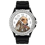 Timest - Afghanischer Windhund - Strass Damenuhr mit Silikonarmband in schwarz Rund Analog Quarz SGP004