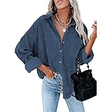 ADDZYY Damen Hemd Cordstoff Bluse Klassisches Langarmshirts Damenbluse Hemdjacke Mit Knöpfen Basic Shirt Einfarbig Hemdbluse Shirtbluse Casual Lockere Longshirt Damen Bluse Hemd Jacke Oberteile S