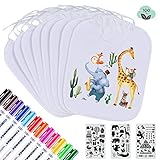 8 Stück Lätzchen zum Bemalen,DIAOCARE Weiß Lätzchen Baby mit 12Textilstiften und 3 Schablonen,Wasserdicht Halstücher Baby für Babyshower Party(29 * 24cm)