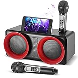 Karaoke Maschine, Kacsoo Lautsprecher Bluetooth Ultrahohe Klangqualität | Eine Taste zum Entfernen des Originaltons | 2 kabellose Lademikrofone Karaoke System Tragbarer für Familienfeiern H