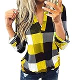 Blusen Frauen Farbblock Plaid Lässige Locker Mode Elegant Basic longblusen langärmelige V-Ausschnitt Party BluseKnopfleiste Herbst Frühling Sommer Shirt-Langarm für F