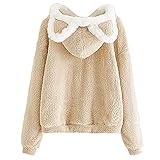 BIBOKAOKE Damen Pullover Plüsch Sweatshirt niedlich Ohren Langarm Casual Hoodie Top Flauschig Plüschmantel Herbst Winter Kapuzenpullover Elegant Teddy-Fleece Warm Oberteil Winterjack