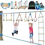 SXXJ 60 ft Ninja Warrior Hinderniskurs für Kinder Ninja Slackline Doppelzimmer mit Kopf von AFFE Bars Gymnastik Ringe Seilknoten (3 Jahre Garantie)