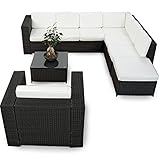 XINRO® XXL 22tlg. Gartenmöbel Lounge Set günstig + 1x (1er) Lounge Sessel - Lounge Möbel Polyrattan Sitzgruppe Garnitur - In/Outdoor - mit Kissen - handgeflochten - schw