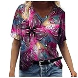 Women Tank Tops V Neck Swing Hem Casual Flowy Summer Short Sleeve Tunic Tshirt 3D Printed Shirt Tee Blouse Sweatshirts Workout T Shirts Blouses Activewear Tunics Pullover Tees(Purple,XXL)