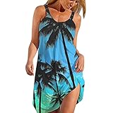 CCOOfhhc Tunika Sommerkleid Damen Spaghettiträger Blumendruck Boho Freizeitkleid Knielänge Partykleider Lässig Sommer Strandkleider Mode Kurze Tank Kleid Ärmellos Strand Trägerk