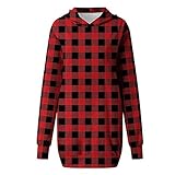 Zimuuy Weihnachtskleid Damen Christmas Pulloverkleid Langarm Hoodie Kleid Pullover Kapuzenpullover Herbst Mini Kleid(Rot,XXL)