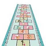 Teppichläufer, blau, für Kinderzimmer, Krabbelzimmer, Innenbereich, Flur, Bodenmatten, strapazierfähiger Teppich mit rutschfester Gummirückseite (Größe (B x L): 120 x 600 cm)