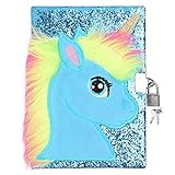 Ysoazgle Magic Diary für Mädchen Lovely Unicorn Fluffy Notebook 160 Seiten zum Schreiben und Zeichnen von Geburtstags-Weihnachtsgeschenken für Mädchen (Blau)