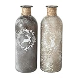 2 x Flaschenvase Hirsch mit Sisalband Glas grau hoch Landhausstil Flasche Vase Tischvasen Glasflaschen Dekoflaschen Väschen Vasen Glasvasen 21x7