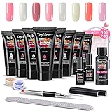 Nagelgel Set, TopDirect 8 Farben 30ml Poly Nagel Gel Nagellack UV Farbgel Nagelgel mit Top Base Coat, Slip Lösung, Nagelbürste und 100pcs Nagelspitzen Form für Nagel Desig