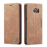 QLTYPRI Hülle für Samsung Galaxy S7, Vintage Dünne Handyhülle mit Kartenfach Geld Slot Ständer PU Ledertasche TPU Bumper Flip Schutzhülle Kompatibel mit Samsung Galaxy S7 - B