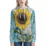 Howilath Couples Damen Galaxy Hoodie Neuheit 3D Bunt Tier Schädel Druck Pullover Kapuzenpullover Sweatshirt, Sonnenblume aus Marmor, 38
