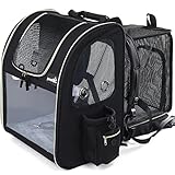 pecute Katze Rucksack Hund mit Vornes Transparentes Fenster, Faltbarer Hunde Rucksack und Katzenrucksack, Tragetasche Hund Katze mit Großem Raum, Schwarz (Max. Last 6kg)