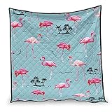 Ktewqmp Hellblau Flamingo Bettdecken Baumwolle Steppbettdecke Super Weiche Kuschelige Leichte Daunen Bettdecke 4-Jahreszeiten Daunendecke atmungsaktiv White 130x150