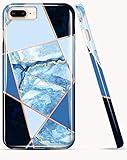 luolnh Schutzhülle für iPhone 7 Plus, 8 Plus, für Damen und Herren, glitzernd, goldfarben, Marmor-Design, TPU, weiches Silikon, für iPhone 7 Plus/8 Plus/6 Plus/6S Plus (geometrisches Blau und Schwarz)