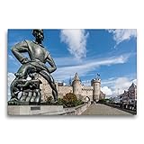 CALVENDO Premium Textil-Leinwand 75 x 50 cm Quer-Format Der „Lange Wapper“ von Alber Poels vor dem Schloss „Het Steen“ in Antwerpen, Leinwanddruck von Ingo G