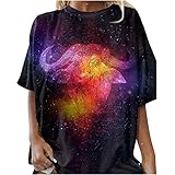 Shirt Damen Oversized Vintage Rundhals Bluse Damen Lässige T-Shirts Damen Kurzarm Tshirt Damen Bedruckte Tshirts Lockere T Shirt Damen Oberteil Damen Sommer Klassischer Basic Shirts D