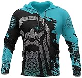 Uezenu Männer Wikinger Hoodie, Nordic God Odin Tattoo Compass 3D Druck Pullover, Mode Straße Harajuku Paarjacke (Color : Hoodie, Size : 4XL)