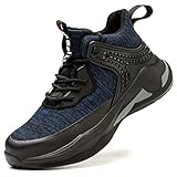 R-Win Lightweight Safety Shoes for Men Steel Toe Cap Trainers Women Non-Slip Work Sneakers (Blau, Numeric_44)