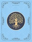 Notebook Golden Hand Drawn Tree Life Luxury Pattern Maya Blue Background Cover Lined Journal: College Ruled 110 Pages - Large 8.5x11 inches (21.59 x 27.94 cm), A4 S