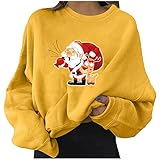 TYTUOO Mode Damen Weihnachten Sweatshirt Langarm Tunika Top Xmas O-Neck Pullover Lose Bluse Pullover, B-gelb, XL