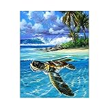Handgemalte Ölgemälde TiereEine treibende Schildkröte Tier Tiere Auf Leinwand Bilder Dekoration Minimalismus Stil-80x120CM_(32x48Inch)