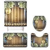 Claean-Acces-Home Toilettenteppich Vorleger Holz Glocke Basket Kissen Digital Print Wasserdicht Badvorhang Set-Sdyl217 + Sds217_Abbildung
