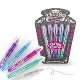 Tattoo Gel-Stifte Set - 5 leuchtende Glitzer Farben inkl. Schablone - Hautfreundliche Kindertattoos - Mitgebsel für Kindergeburtstag