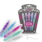 Tattoo Gel-Stifte Set - 5 leuchtende Glitzer Farben inkl. Schablone - Hautfreundliche Kindertattoos - Mitgebsel für Kindergeburtstag