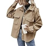 BDCUYAHSKL Herbst Und Winter Damenmode Casual Revers Einfarbig Hemd Woll Langarmhemd Einreihig Mantel Jacke D