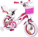 Actionbikes Kinderfahrrad Unicorn - 12 Zoll - Caliper-Bremse - Kettenschutz - Stützräder - Luftbereifung - Kinder Fahrrad - Pink - Einhorn-Design - Puppensitz - Von 2-5 Jahren (12`Zoll)