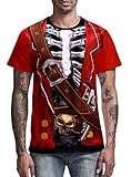 COSAVOROCK Herren Skelett Piraten Kostüm T-Shirts Rot M