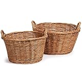 TYSK Design Aufbewahrungskorb 2er-Set (36 +42 cm Durchmesser - Spielzeugkorb, Kaminkorb, Korb geflochten aus Weide für Kinderzimmer, Wohnzimmer, B